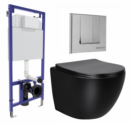 Комплект 3 в 1 инсталляция Berges Wasserhaus Novum 040243 + Унитаз Vincea Globo VT1-14SMB + кнопка хром