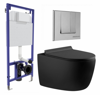 Комплект 3 в 1 инсталляция Berges Wasserhaus Novum 040243 + Унитаз подвесной Aquanet Cetus 287008 + кнопка хром
