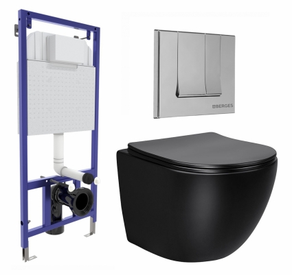 Комплект 3 в 1 инсталляция Berges Wasserhaus Novum 040243 + Унитаз Vincea Globo VT1-14MB + кнопка хром
