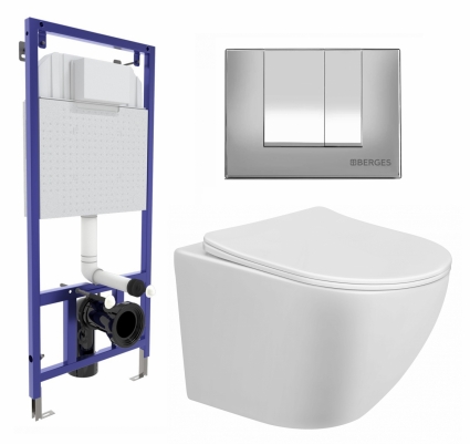 Комплект 3 в 1 инсталляция Berges Wasserhaus Novum 040242 + Унитаз подвесной Taliente Amato AM25010 + кнопка хром матовая
