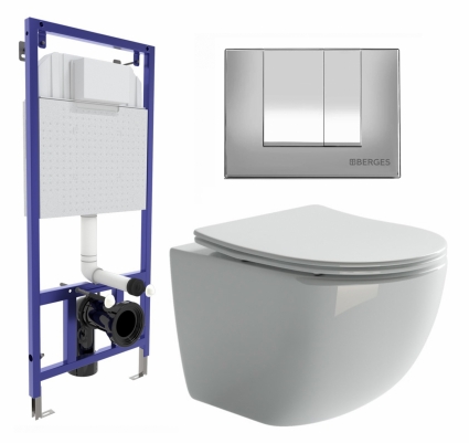 Комплект 3 в 1 инсталляция Berges Wasserhaus Novum 040242 + Унитаз подвесной Ceramica Nova Forma CN3009 + кнопка хром матовая