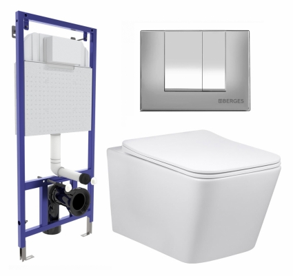 Комплект 3 в 1 инсталляция Berges Wasserhaus Novum 040242 + Унитаз Vincea Q-Line VT1-12 + кнопка хром матовая