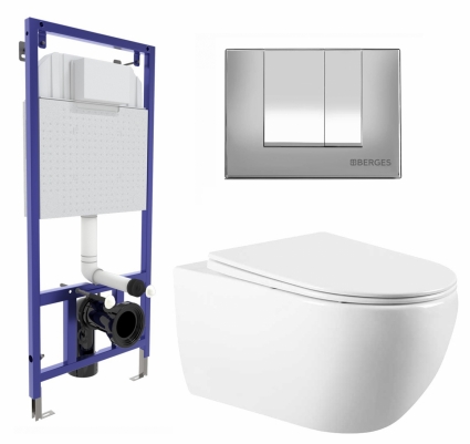 Комплект 3 в 1 инсталляция Berges Wasserhaus Novum 040242 + Унитаз подвесной Vincea Evo VT1-34 + кнопка хром матовая