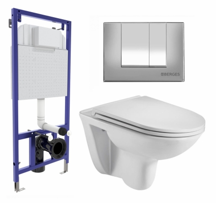 Комплект 3 в 1 инсталляция Berges Wasserhaus Novum 040242 + Подвесной унитаз WeltWasser Baarbach 004 GL-WT + кнопка хром матовая