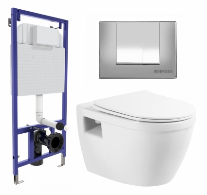 Комплект 3 в 1 инсталляция Berges Wasserhaus Novum 040242 + Унитаз подвесной BelBagno Loto BB070CHR/SC + кнопка хром матовая