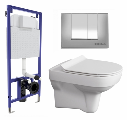 Комплект 3 в 1 инсталляция Berges Wasserhaus Novum 040242 + Унитаз подвесной Cersanit City New + кнопка хром матовая