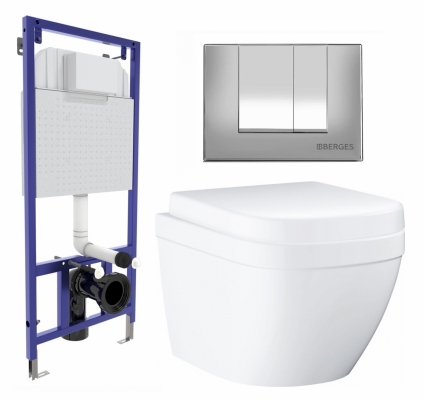 Комплект 3 в 1 инсталляция Berges Wasserhaus Novum 040242 + Унитаз подвесной Grohe Euro Ceramic 39206000 + кнопка хром матовая