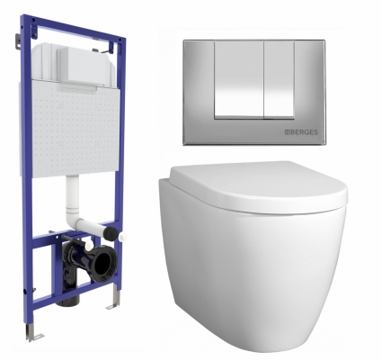 Комплект 3 в 1 инсталляция Berges Wasserhaus Novum 040242 + Унитаз подвесной BelBagno Marino + кнопка хром матовая