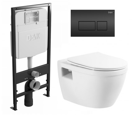 Комплект 3 в 1 инсталляция D&K DI8055119 + Унитаз подвесной BelBagno Loto BB070CHR/SC + Кнопка прямоугольная черная