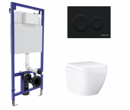Berges Wasserhaus Комплект 3 в 1 инсталляция Berges Novum O5 + Унитаз подвесной Grohe Euro Ceramic 39206000 с кнопкой черной