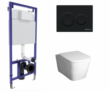 Berges Wasserhaus Комплект 3 в 1 инсталляция Berges Novum O5 + Унитаз подвесной BelBagno Albano BB120CHR с кнопкой черной