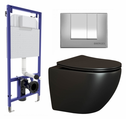 Комплект 3 в 1 инсталляция Berges Wasserhaus Novum 040242 + Унитаз подвесной Ceramica Nova Metropol CN4002MB + кнопка хром матовая
