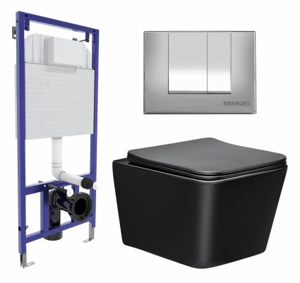 Комплект 3 в 1 инсталляция Berges Wasserhaus Novum 040242 + Унитаз Vincea Q-Line VT1-12MB + кнопка хром матовая