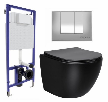 Комплект 3 в 1 инсталляция Berges Wasserhaus Novum 040242 + Унитаз Vincea Globo VT1-14SMB + кнопка хром матовая