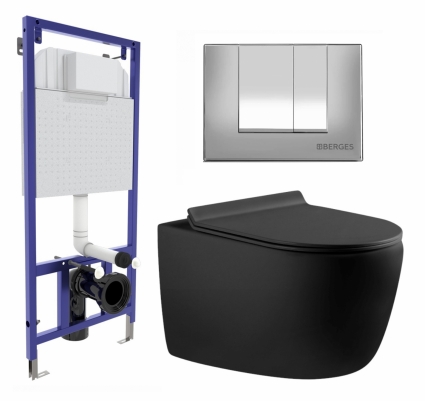 Комплект 3 в 1 инсталляция Berges Wasserhaus Novum 040242 + Унитаз подвесной Aquanet Cetus 287008 + кнопка хром матовая