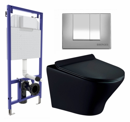 Комплект 3 в 1 инсталляция Berges Wasserhaus Novum 040242 + Унитаз подвесной Esbano Aster ESUPASTEBM + кнопка хром матовая