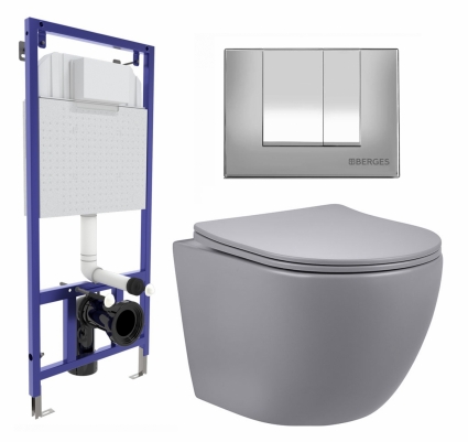 Комплект 3 в 1 инсталляция Berges Wasserhaus Novum 040242 + Унитаз подвесной Vincea Globo VT1-14SMG + кнопка хром матовая