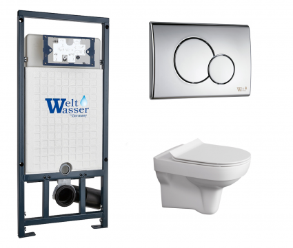 Комплект 3 в 1 инсталляция WeltWasser WW Marberg 507 + Унитаз подвесной Cersanit City New clean on с кнопкой хром RD