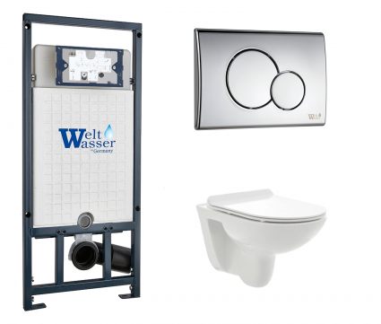 Комплект 3 в 1 инсталляция WeltWasser WW Marberg 507 + Унитаз подвесной AQUAme AQM2008 с кнопкой хром RD
