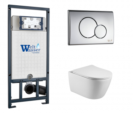 Комплект 3 в 1 инсталляция WeltWasser WW Marberg 507 + Унитаз подвесной Акватек Вега AQ1905-00 с кнопкой хром RD