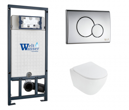 Комплект 3 в 1 инсталляция WeltWasser WW Marberg 507 + Унитаз подвесной Cezares Stylus CZR-513-TH-R с кнопкой хром RD