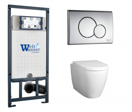 Комплект 3 в 1 инсталляция WeltWasser WW Marberg 507 + Унитаз подвесной BelBagno Marino с кнопкой хром RD