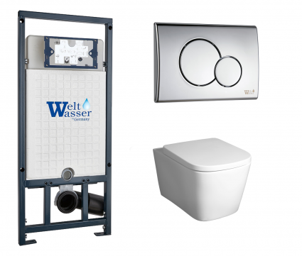 Комплект 3 в 1 инсталляция WeltWasser WW Marberg 507 + Унитаз подвесной BelBagno Albano BB120CHR с кнопкой хром RD