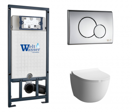 Комплект 3 в 1 инсталляция WeltWasser WW Marberg 507 + Унитаз подвесной VitrA Sento 7748В003-0075 с кнопкой хром RD