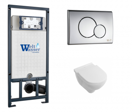 Комплект 3 в 1 инсталляция WeltWasser WW Marberg 507 + Унитаз подвесной Villeroy & Boch O Novo Directflush с кнопкой хром RD