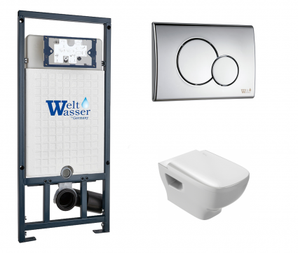Комплект 3 в 1 инсталляция WeltWasser WW Marberg 507 + Унитаз подвесной Jacob Delafon Struktura EDE102-00 с кнопкой хром RD