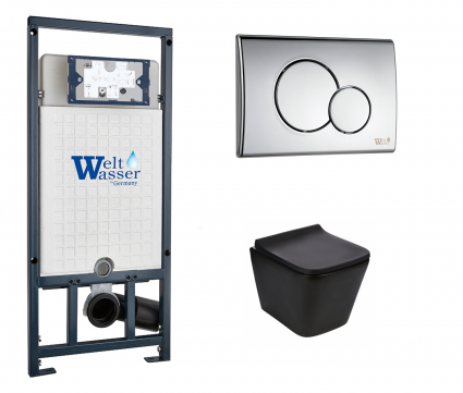 Комплект 3 в 1 инсталляция WeltWasser WW Marberg 507 + Подвесной унитаз WeltWasser Gelbach 043 MT-BL черный с кнопкой хром RD