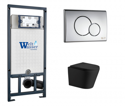 Комплект 3 в 1 инсталляция WeltWasser WW Marberg 507 + Подвесной унитаз WeltWasser Salzbach 043 MT-BL черный с кнопкой хром RD