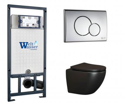 Комплект 3 в 1 инсталляция WeltWasser WW Marberg 507 + Унитаз подвесной Ceramica Nova Metropol CN4002MB черный с кнопкой хром RD