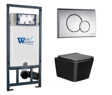 Комплект 3 в 1 инсталляция WeltWasser WW Marberg 507 + Унитаз подвесной Vincea Q-Line VT1-12MB черный с кнопкой хром RD
