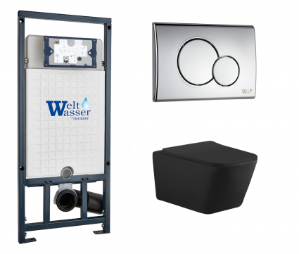 Комплект 3 в 1 инсталляция WeltWasser WW Marberg 507 + Унитаз подвесной Aquanet Tavr-W BW 287011 черный с кнопкой хром RD