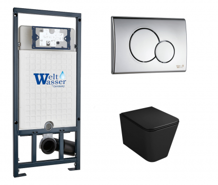 Комплект 3 в 1 инсталляция WeltWasser WW Marberg 507 + Унитаз подвесной Owl 1975 Ruta-H OWLT190404 черный с кнопкой хром RD