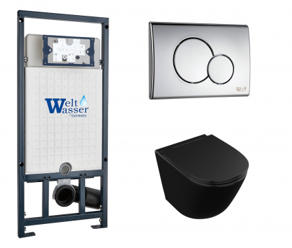 Комплект 3 в 1 инсталляция WeltWasser WW Marberg 507 + Унитаз подвесной Owl 1975 Vind Cirkel-H Matt Black OWLT190305 черный с кнопкой хром RD