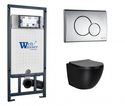 Комплект 3 в 1 инсталляция WeltWasser WW Marberg 507 + Унитаз подвесной Vincea Globo VT1-14SMB черный с кнопкой хром RD