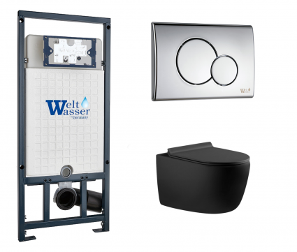 Комплект 3 в 1 инсталляция WeltWasser WW Marberg 507 + Унитаз подвесной Aquanet Cetus 287008 черный с кнопкой хром RD