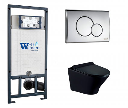 Комплект 3 в 1 инсталляция WeltWasser WW Marberg 507 + Унитаз подвесной Esbano Aster ESUPASTEBM с кнопкой хром RD