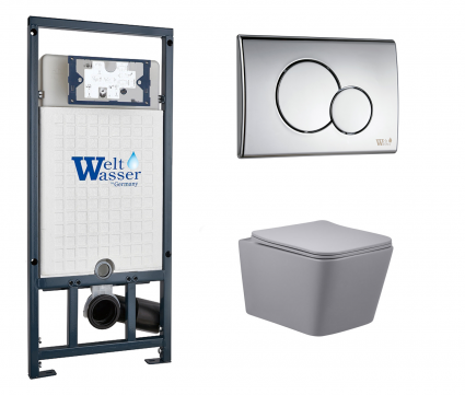Комплект 3 в 1 инсталляция WeltWasser WW Marberg 507 + Унитаз подвесной Vincea Q-Line VT1-12MG серый с кнопкой хром RD