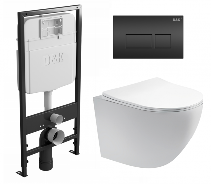 Creto Комплект 3 в 1 инсталляция D&K DI8055119 + Унитаз подвесной Акватек Европа AQ1900-00 + Кнопка прямоугольная черная