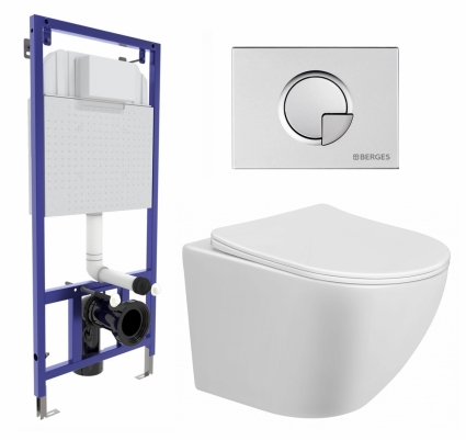 Комплект 3 в 1 инсталляция Berges Wasserhaus Novum 040222 + Унитаз подвесной Taliente Amato AM25010 + кнопка хром матовая