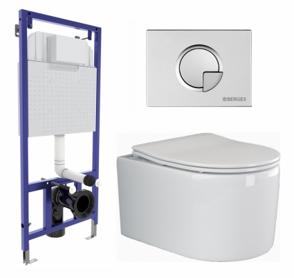 Комплект 3 в 1 инсталляция Berges Wasserhaus Novum 040222 + Унитаз подвесной Ceramica Nova Moments CN3003 + кнопка хром матовая