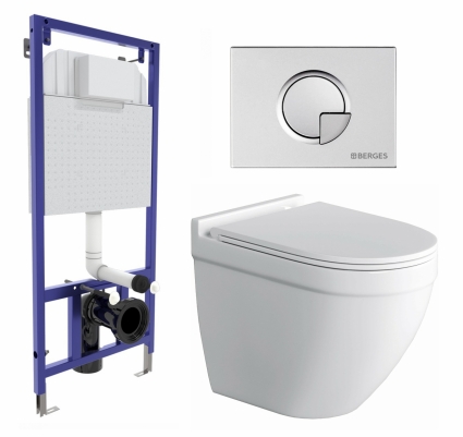 Комплект 3 в 1 инсталляция Berges Wasserhaus Novum 040222 + Унитаз подвесной Owl 1975 Cirkel-H + кнопка хром матовая