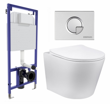 Комплект 3 в 1 инсталляция Berges Wasserhaus Novum 040222 + Унитаз Vincea Piatti VT1-11 + кнопка хром матовая
