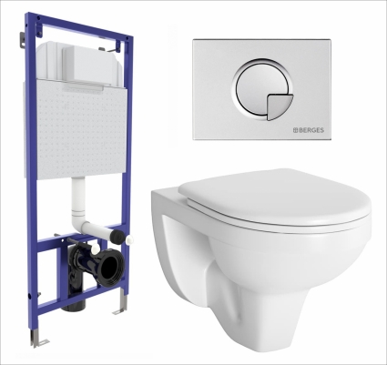 Комплект 3 в 1 инсталляция Berges Wasserhaus Novum 040222 + Унитаз подвесной Berges Wasserhaus Gamma 081105 + кнопка хром матовая