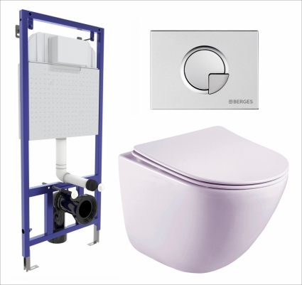 Комплект 3 в 1 инсталляция Berges Wasserhaus Novum 040222 + Унитаз подвесной Esbano Lotus ESUPLOTUW + кнопка хром матовая