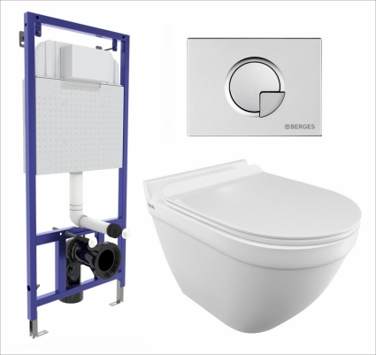 Комплект 3 в 1 инсталляция Berges Wasserhaus Novum 040222 + Унитаз подвесной Iddis Cloud CLORDSEi25 + кнопка хром матовая