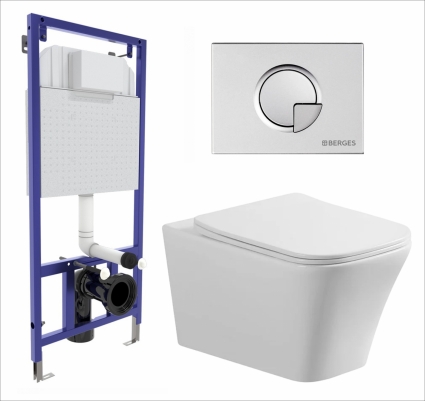Комплект 3 в 1 инсталляция Berges Wasserhaus Novum 040222 + Унитаз подвесной Vincea Cool VT1-210 + кнопка хром матовая